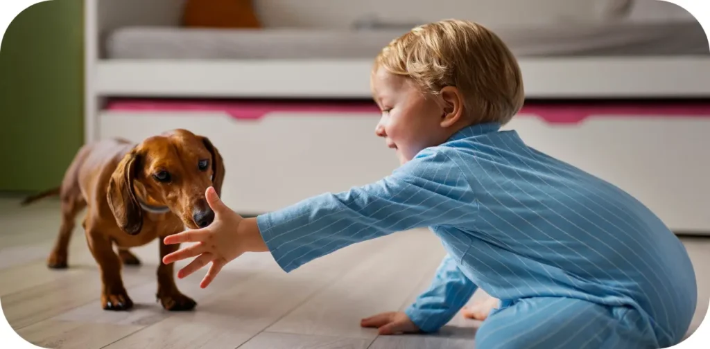 dog tries fetch newborn baby