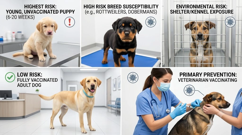 Dogs at highest risk of contracting canine parvovirus.